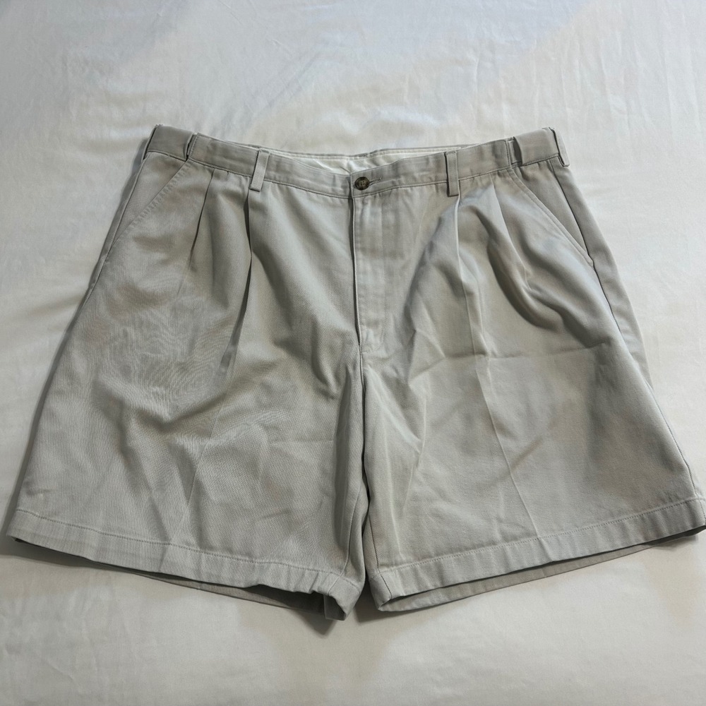 LL Bean Double L Natural Fit Khaki Pleated Shorts Mens 42 Cotton Twill Tan 0DMH6